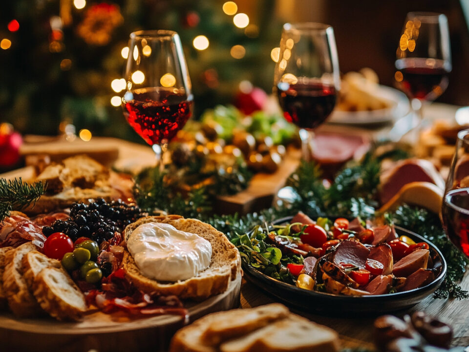 mesa cheia de comida em ceia de natal