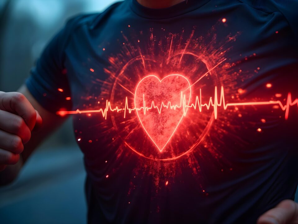 Imagem de uma animação de um coração com uma linha simulando o batimento cardiaco no meio